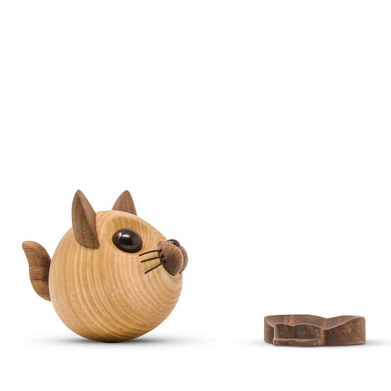 FableWood Felix katt trefigur 9 cm ask/valnøtt
