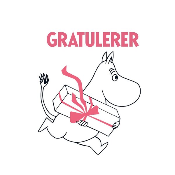 Moomin Mummi kort dobbelt 7,5x7,5 cm Gratulerer hvit/rosa