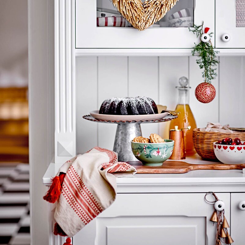 Bloomingville Yule skål 2 stk 50 cl natur/grønn julemotiv