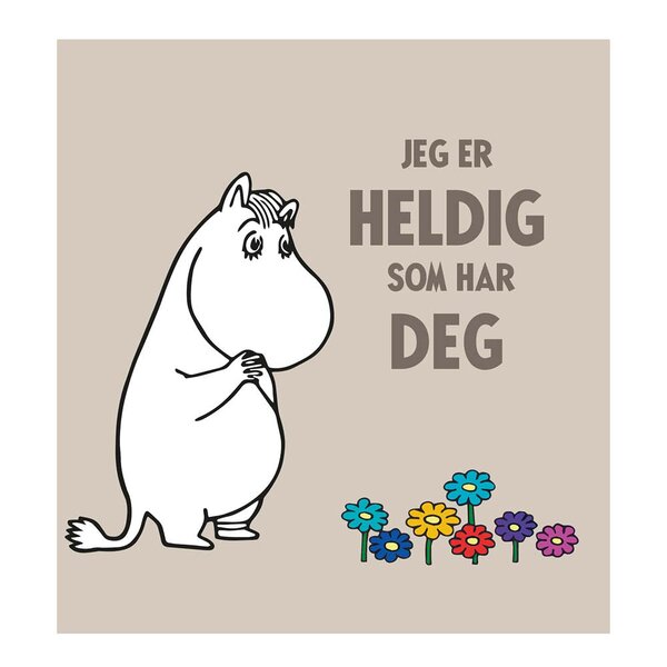 Moomin Mummi kort dobbelt 7,5x7,5 cm Jeg er heldig beige
