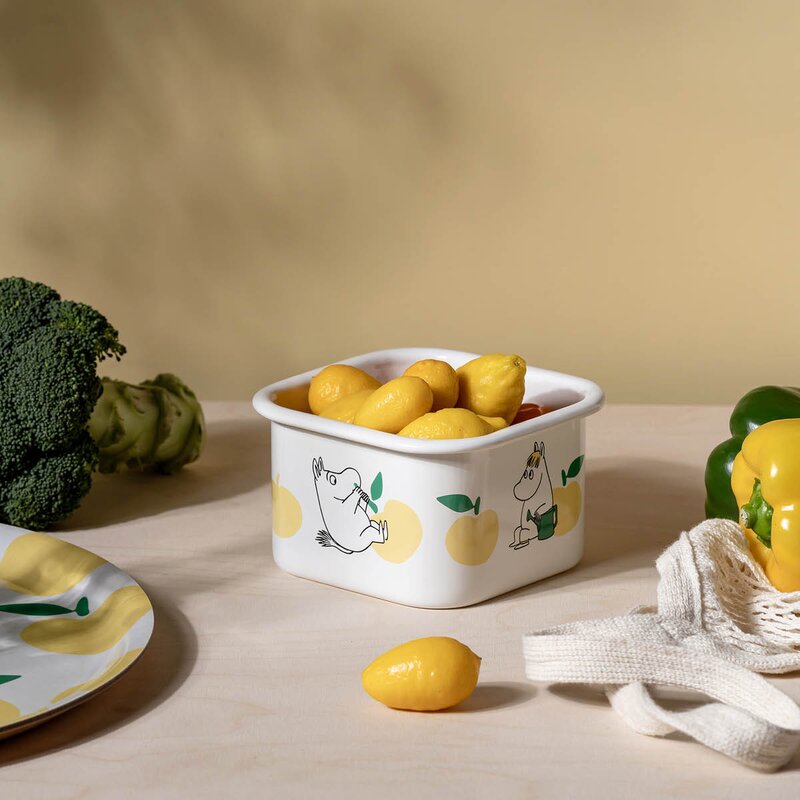 Muurla Mummi emaljeboks med lokk 1L gule epler