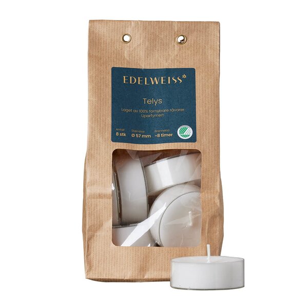 Edelweiss Telys store 8 stk hvit