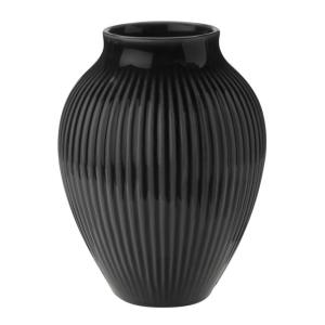 Knabstrup Keramik Vase riller 12,5 cm svart