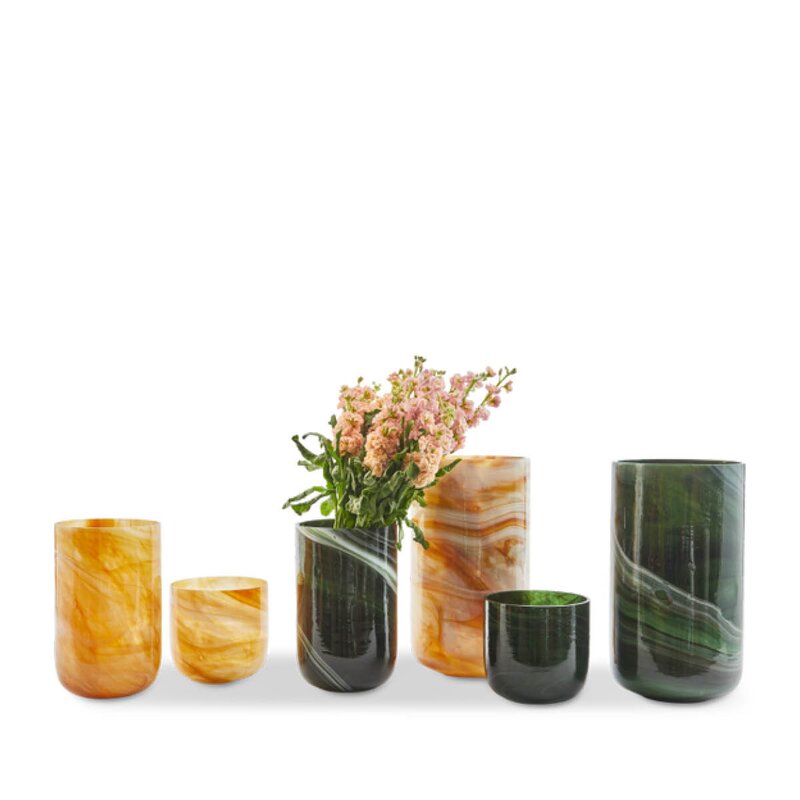 Pols Potten Marbled vase i marmorert glass S 15,5 cm mørkegrønn