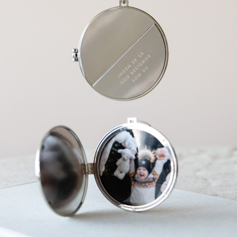 Pictureit Julepynt medaljong m/fotoramme 7x7 cm bestemor sølv