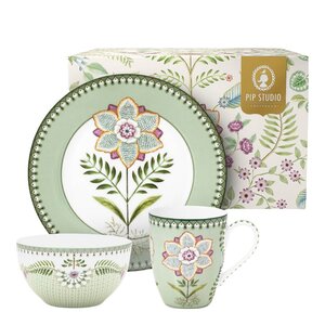 Pip Studio Lily & Lotus frokostsett 3 deler lysegrønn