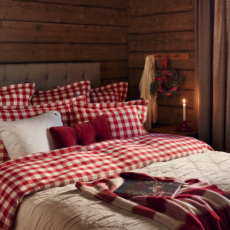 Lexington Sengesett flanell 140x200 cm rutete rød/lys beige
