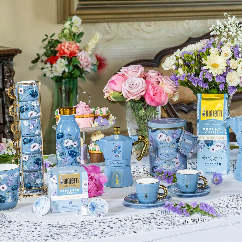 Bialetti Bridgerton espressokopp 6 cl 6 stk med stativ blå/gull