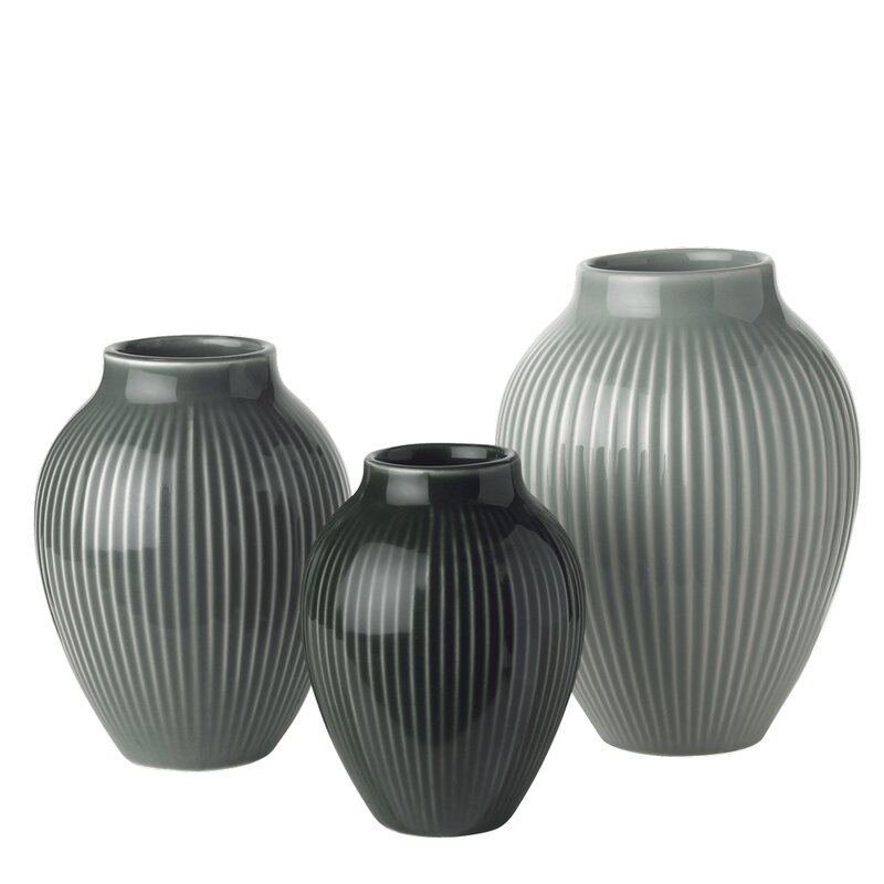 Knabstrup Keramik Ripple mini vaser 3 stk matt misty green/celadon green/dark green