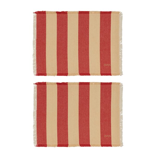 OYOY Toppu bordbrikke 48x36 cm 2 stk red/offwhite