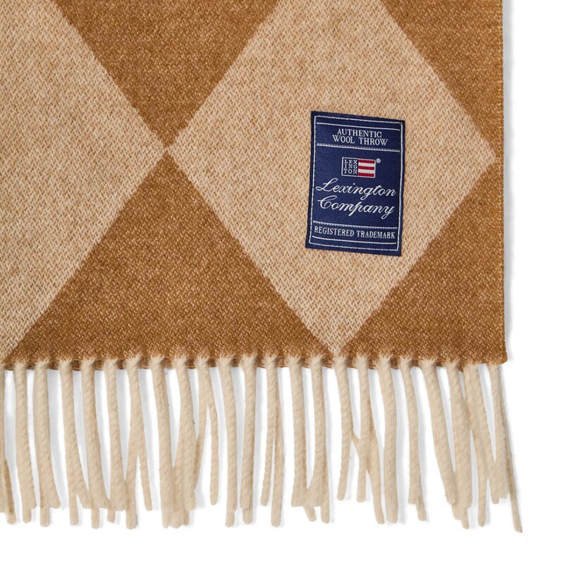 Lexington Argyle pledd ull 130x170 cm fudge/hvit