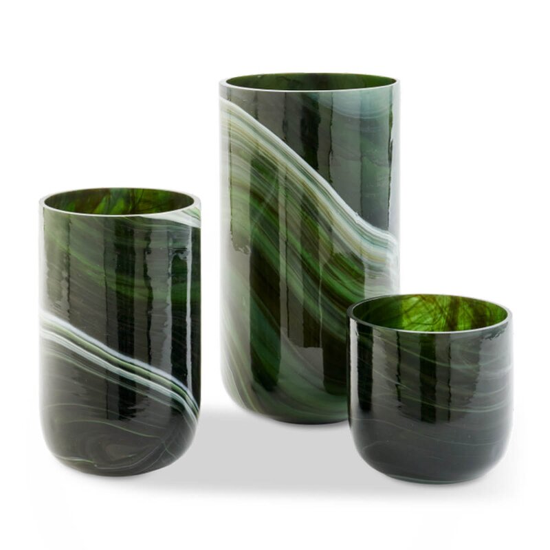 Pols Potten Marbled vase i marmorert glass S 15,5 cm mørkegrønn