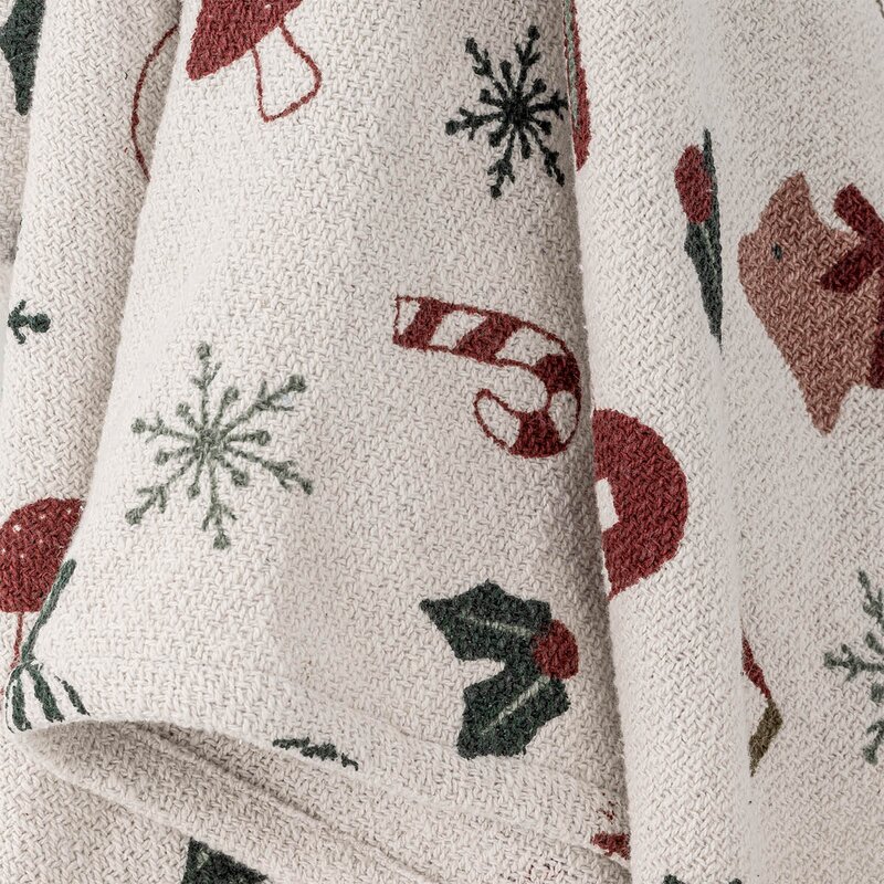 Bloomingville Yule pledd i resirkulert bomull 130x160 cm julemotiv