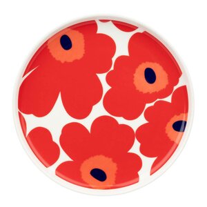 Marimekko Oiva Unikko tallerken 20 cm hvit/rød/blå