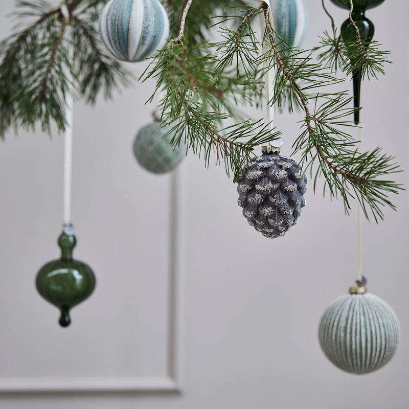 Lene Bjerre Norille juledekorasjon 8 cm grønn rillet