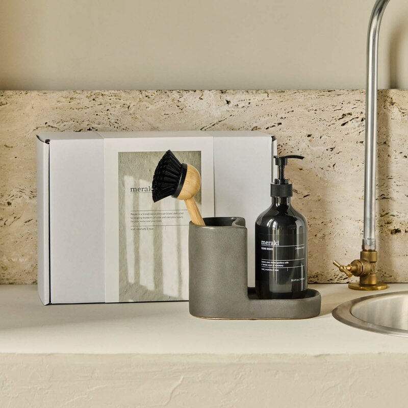 Meraki Gavesett til kjøkken med oppvaskmiddel, oppvaskbørste og holder