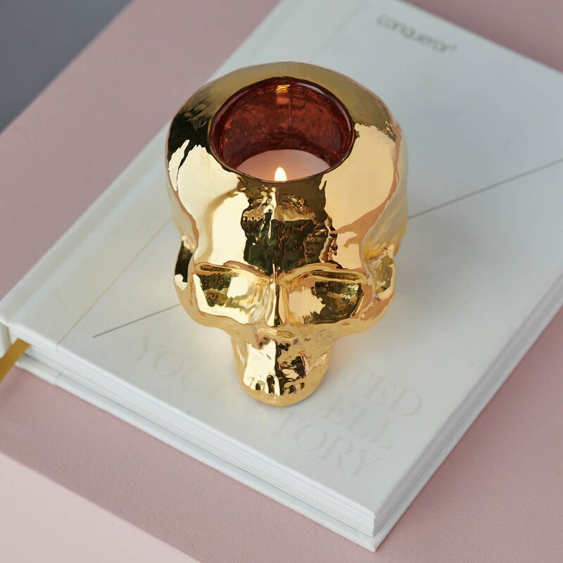 Kosta Boda Still Life skull lyslykt 8,5 cm gull