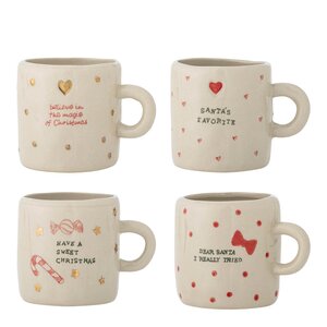 Bloomingville Christy kopp 26 cl 4 stk natur gull/rød