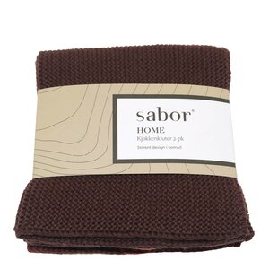 Sabor Home kjøkkenklut 25x25 cm 2 stk brun/burgunder