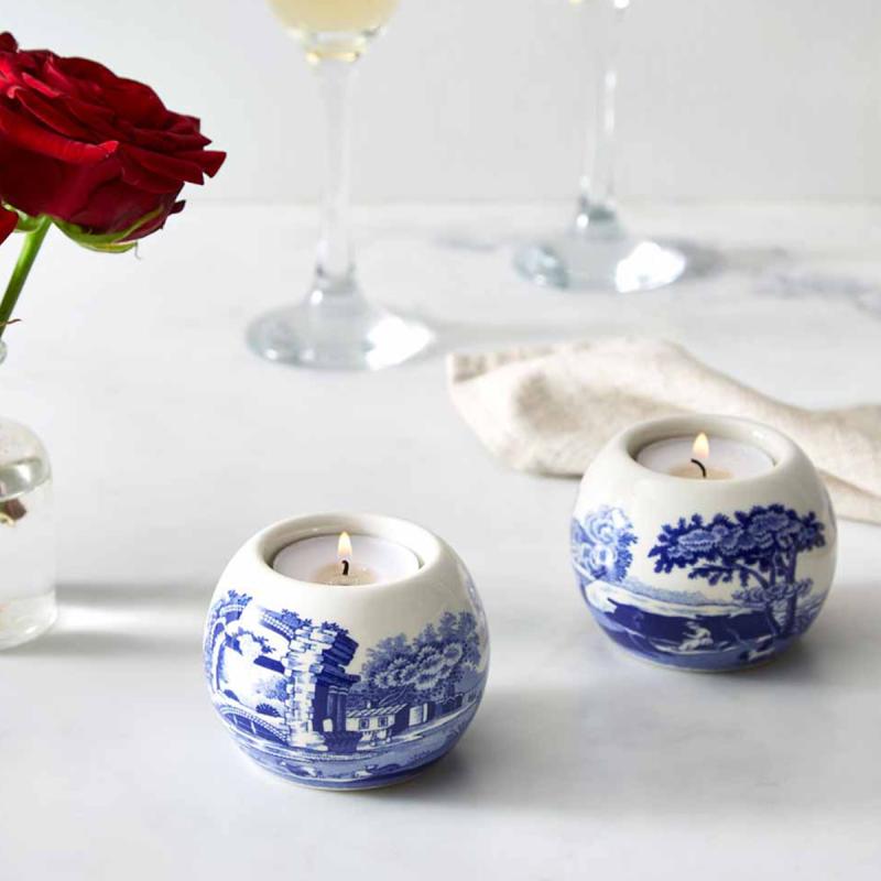 Spode Blue Italian telysholdere 2 stk blå/hvit