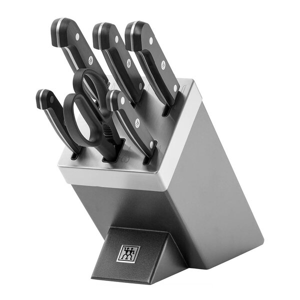 Zwilling Gourmet knivsett med selvslipende blokk 7 deler sølv/svart