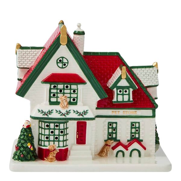 Spode Christmas Tree Village dyrebutikk med LED