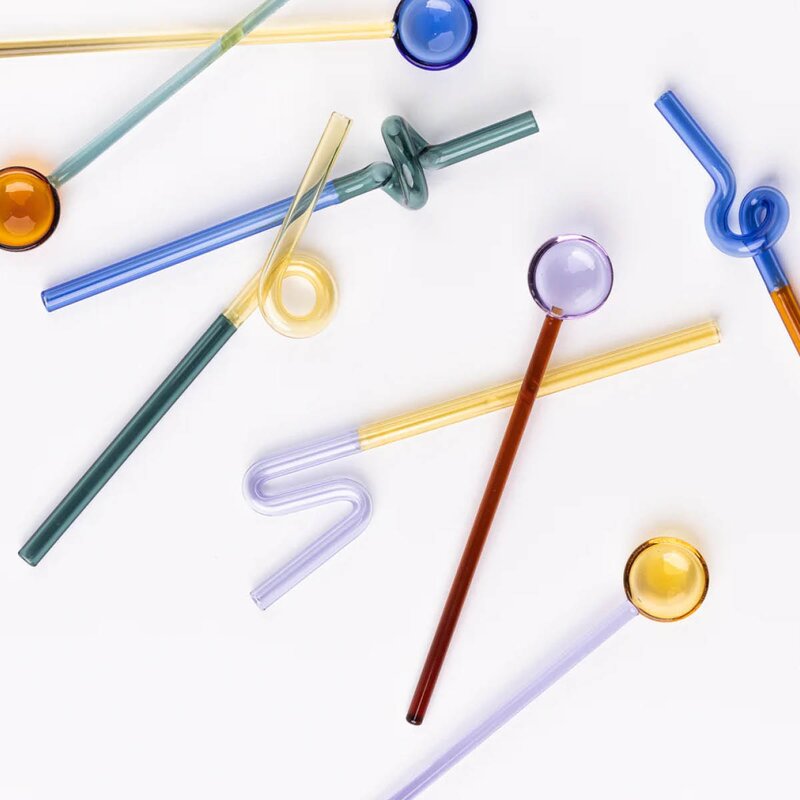 Tranquillo Rainbow sugerør i glass 19 cm 2 stk blå