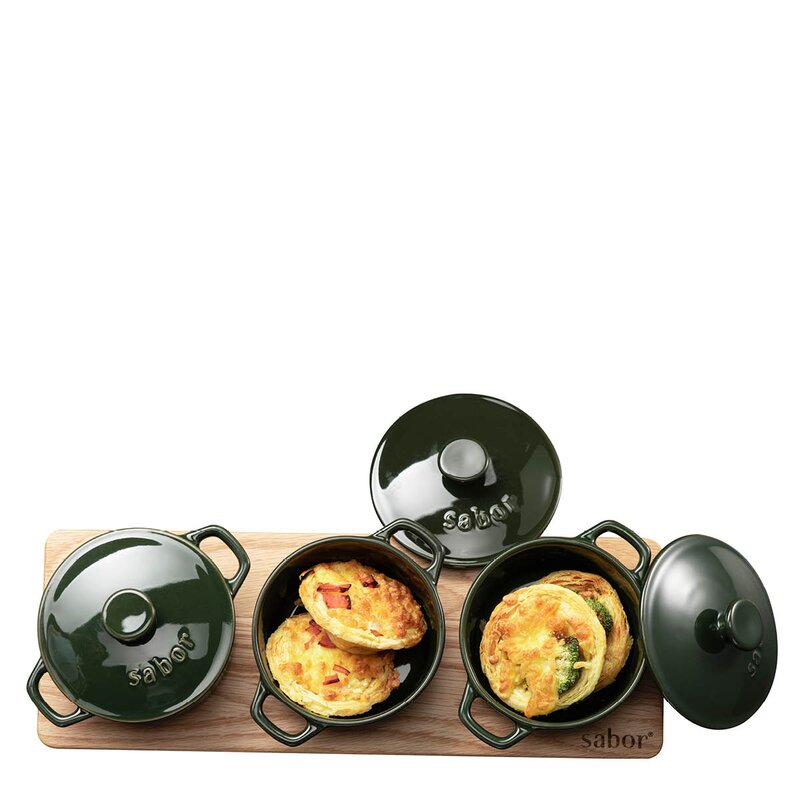 Sabor Minigryte serveringssett 3 stk 0,3L natur/mørkegrønn