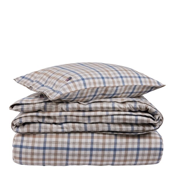 Lexington Rutete flannell sengesett 220x140 cm tåkeblå/beige/hvit
