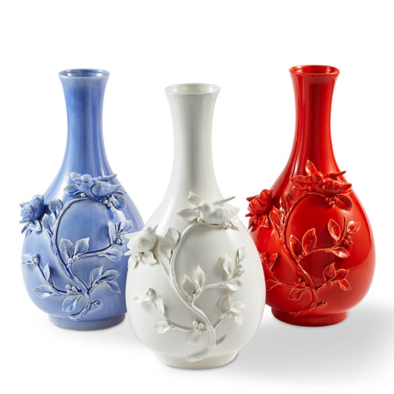 Pols Potten Rijks vase 60 cm 3D-fugler hvit