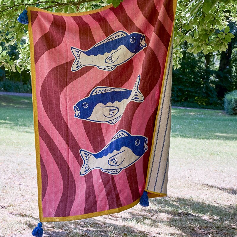 Bloomingville Remy pledd 160x130 cm fisker multi