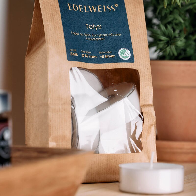 Edelweiss Telys store 8 stk hvit