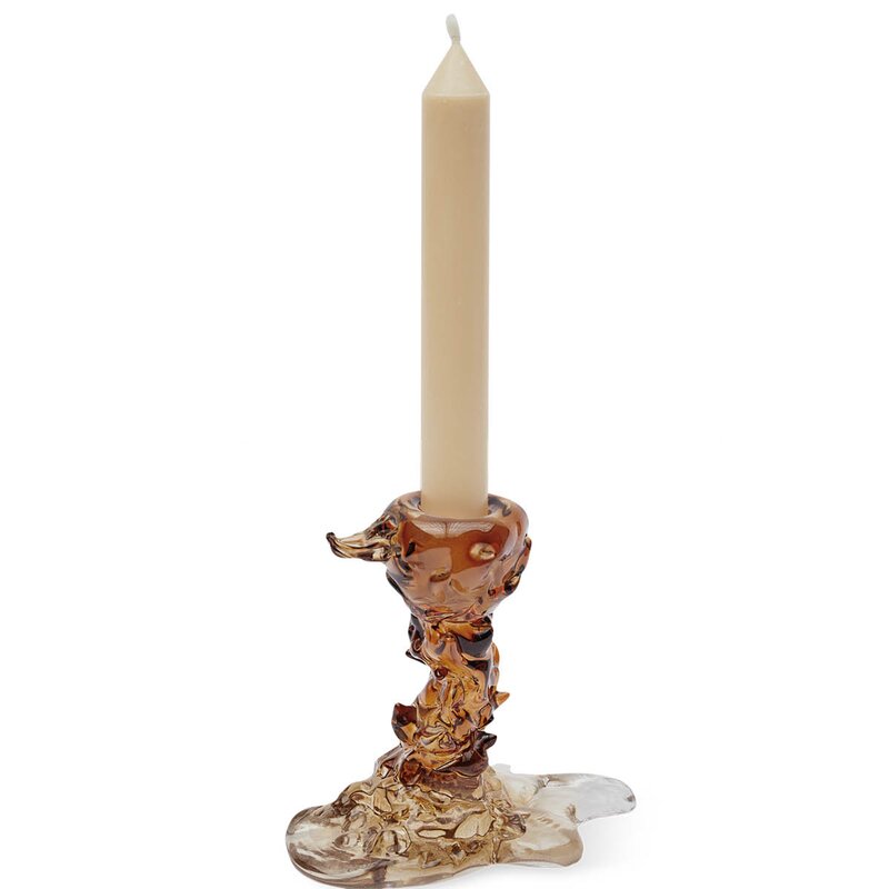 Pols Potten Drip lysestake i glass S 14 cm mørk brun