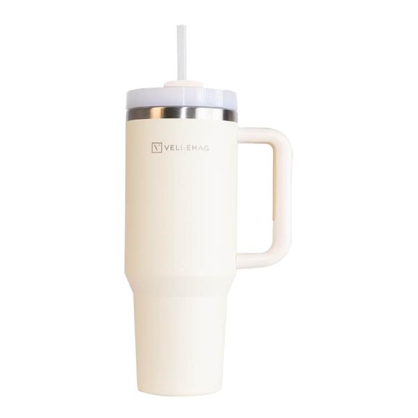 Velbehag The Tumbler med sugerør 1,2 L basic bitch beige