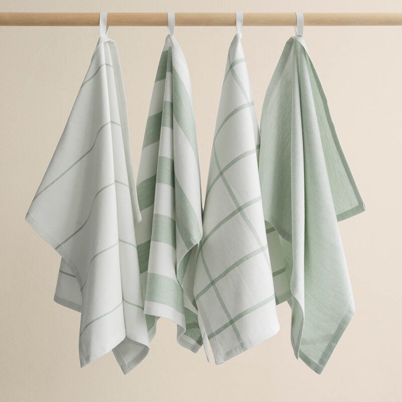 Blomus Taulo kjøkkenhåndkle 70x50 cm 2 stk hvit/grønn stripet