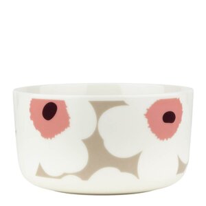 Marimekko Oiva Unikko skål 50 cl hvit/vinrød