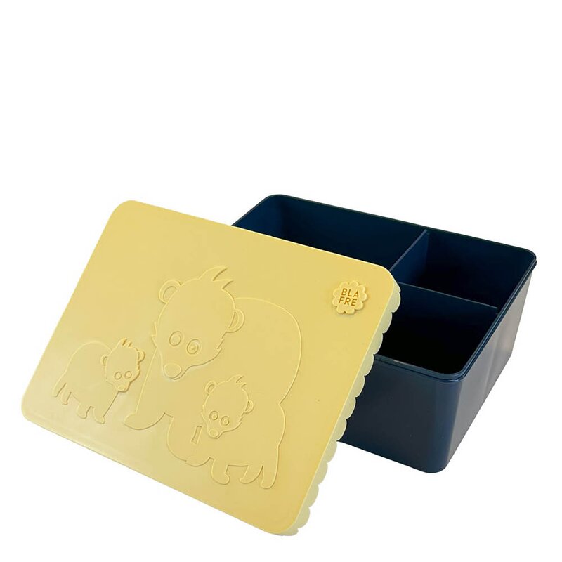 Blafre Matboks i plast treroms 7x14x19 cm Bjørn lys gul/marineblå