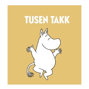 Moomin Mummi kort dobbelt 7,5x7,5 cm Tusen takk gul