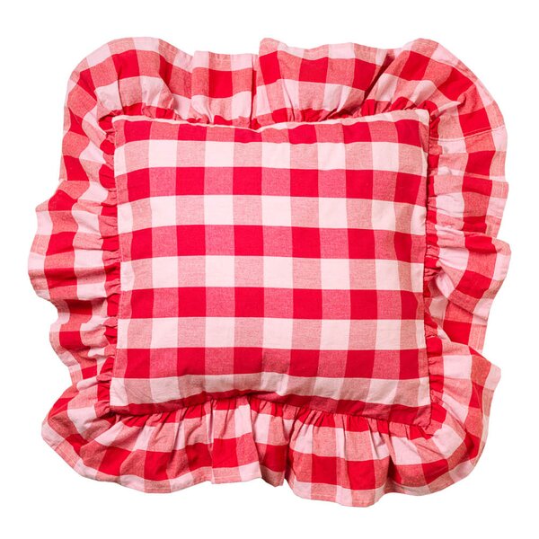Midnatt - Paola putetrekk med volang 50x50 cm rød/rosa