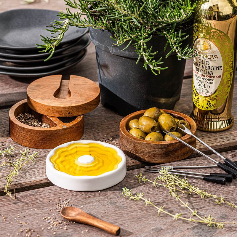 Style De Vie Serveringssett til olje/smør/krydder 3 deler hvit/akasietre