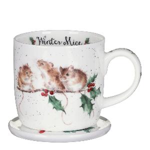 Wrendale Design Kopp & underlag winter mice 31 cl