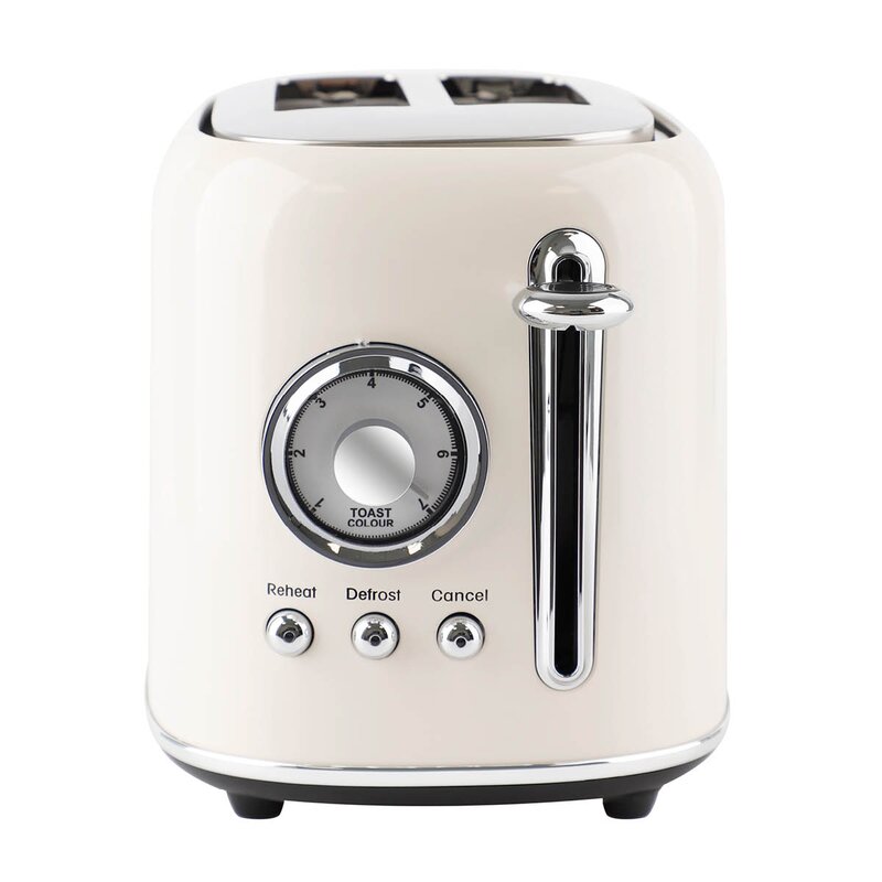 EMERIO Retro brødrister med bollevarmer 2 skiver beige