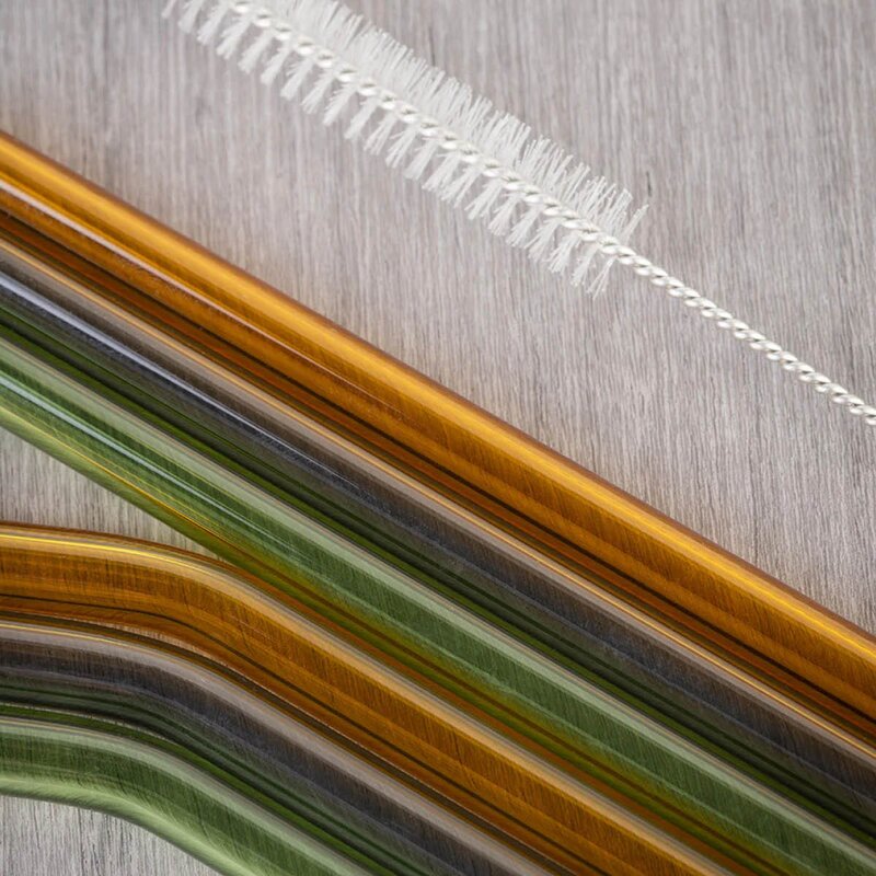 Tranquillo Rainbow sugerør i glass 21,5 cm 6 stk grønn/grå/oransje