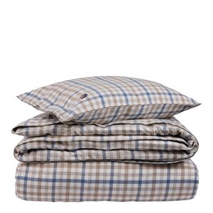 Lexington Rutete flannell sengesett 200x140 cm tåkeblå/beige/hvit