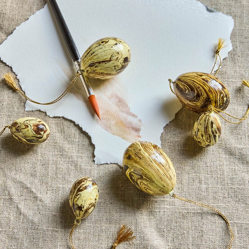 House Doctor Marble påskegg i tre 6 stk gul