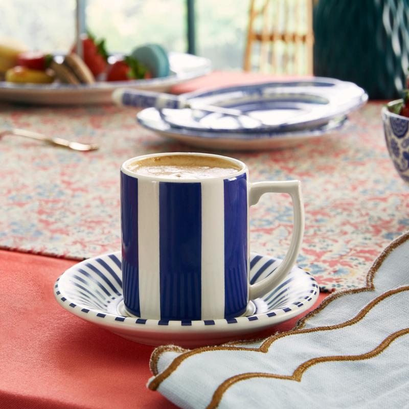 Spode Steccato espressokopp & fat 9 cl koboltblå