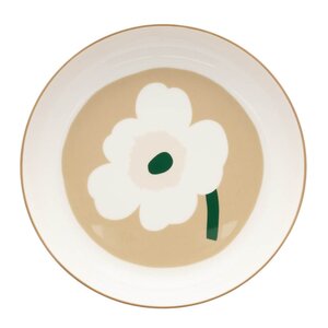 Marimekko Oiva Unikko dyp tallerken 21 cm hvit/beige/grønn