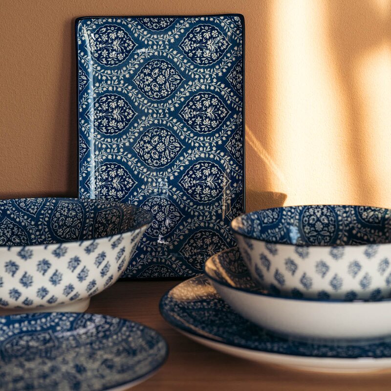 Stiernholm Sakura tallerken 25x16 cm blå/hvit