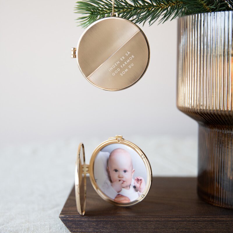 Pictureit Julepynt medaljong m/fotoramme 7x7 cm farmor gull