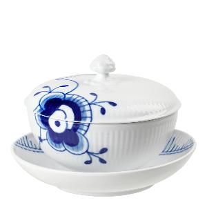Royal Copenhagen Blå Mega Riflet skål m/lokk og asjett 38 cl